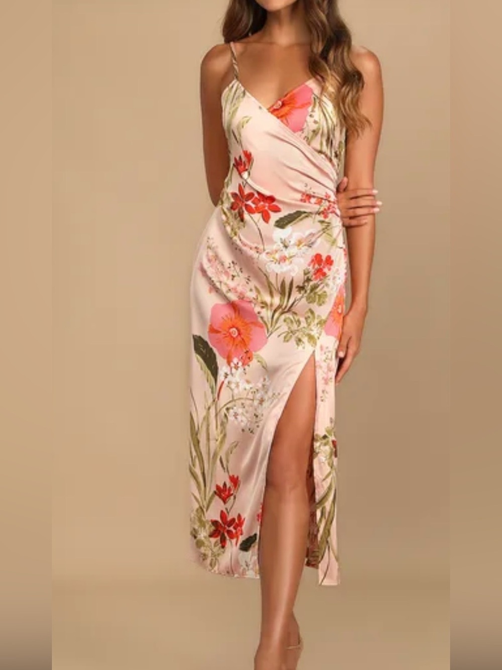 Lulu's Pink Floral Maxi Dress with Orange & Green Accents